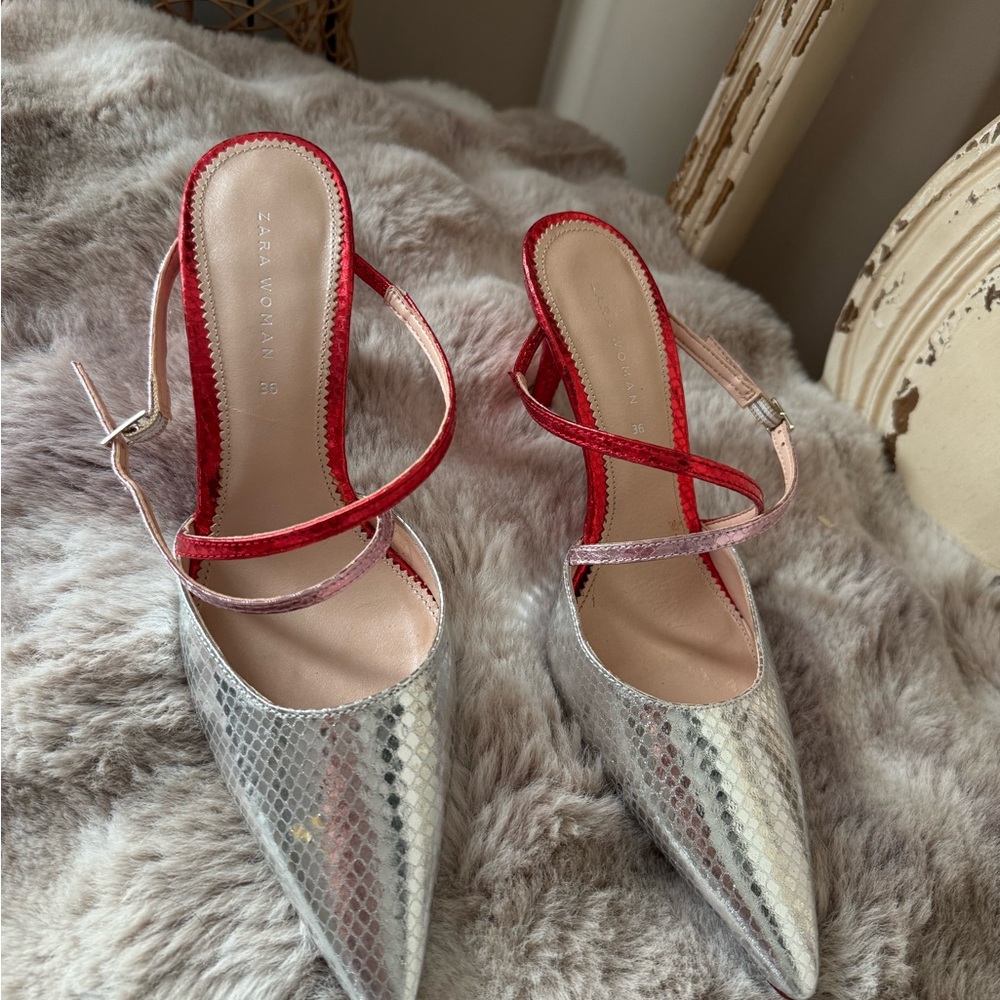Elegant Silver and Red Women's Heels